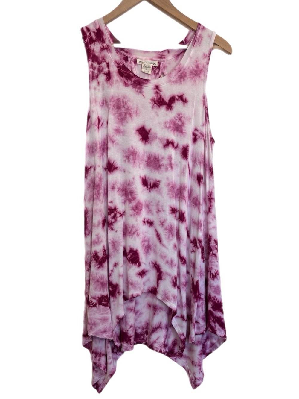 Indigo Thread Co. white & pink tie dyed sleeveless flowy uneven hem dress